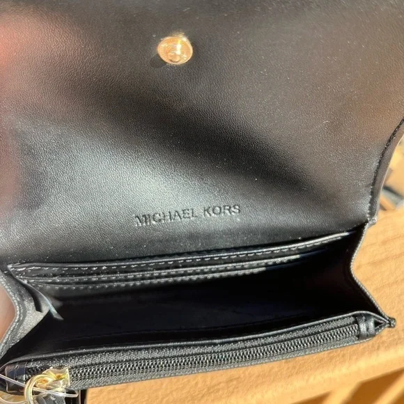 Michael Kors Black Flap Wallet With Removable Card Case MK Logo NWT